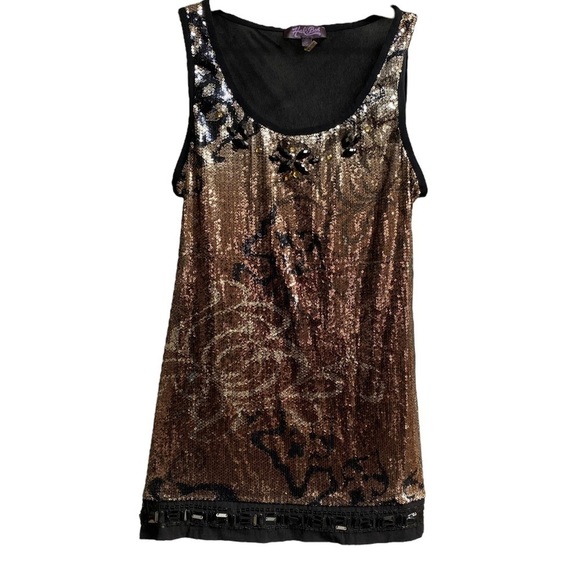 HALE BOB Sequin Tank Top Small Black Brown Metallic Celebrity Style - Picture 1 of 9